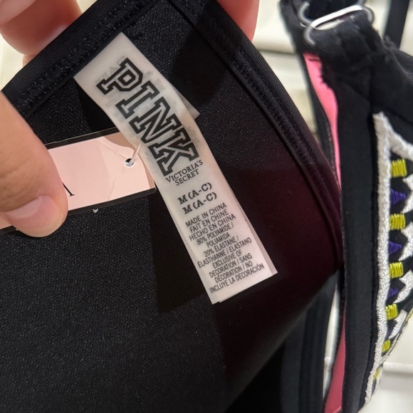 Victoria's Secret PINK Black Embroidered Triangle Back Pushup Bikini Top - Picture 4 of 5